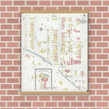 Old map wall art mockup — magnetic wood frame on brick wall — Sanborn Fire Insurance Map from Chillicothe, Ross County, Ohio (1900), Sheet #0006