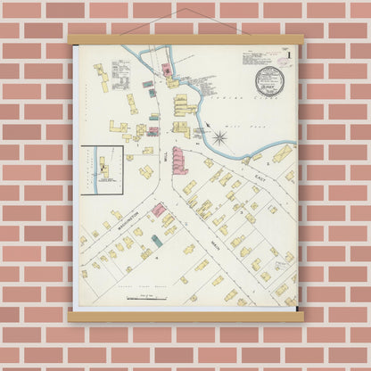 Old map wall art mockup — magnetic wood frame on brick wall — Sanborn Fire Insurance Map from Olivet, Eaton County, Michigan (1893) - Complete Map Set