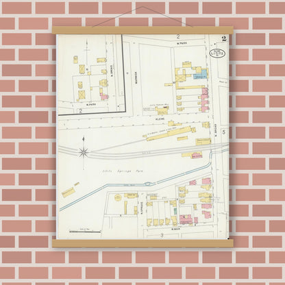 Old map wall art mockup — magnetic wood frame on brick wall — Sanborn Fire Insurance Map from Lititz, Lancaster County, Pennsylvania (1898), Sheet #0002