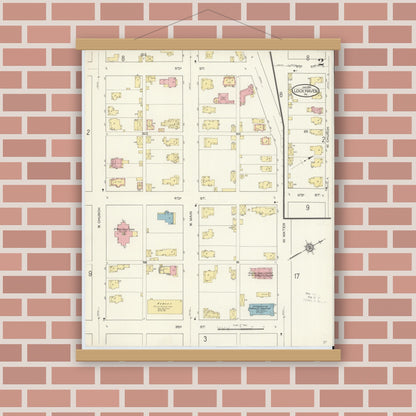 Old map wall art mockup — magnetic wood frame on brick wall — Sanborn Fire Insurance Map from Lock Haven, Clinton County, Pennsylvania (1914), Sheet #0002