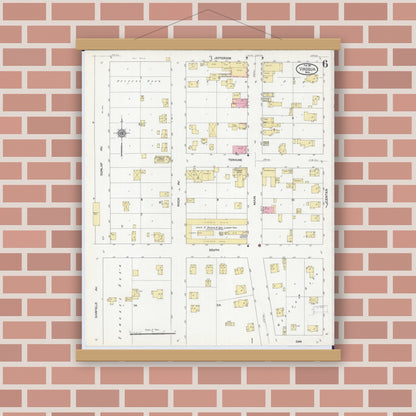 Old map wall art mockup — magnetic wood frame on brick wall — Sanborn Fire Insurance Map from Viroqua, Vernon County, Wisconsin (1911), Sheet #0006