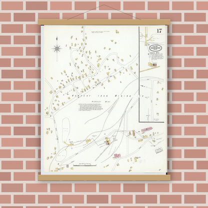 Old map wall art mockup — magnetic wood frame on brick wall — Sanborn Fire Insurance Map from Ironwood, Gogebic County, Michigan (1908), Sheet #0017