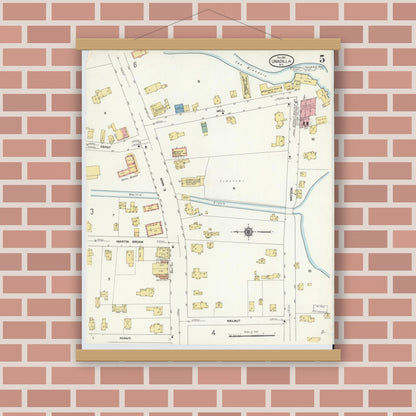 Old map wall art mockup — magnetic wood frame on brick wall — Sanborn Fire Insurance Map from Unadilla, Otsego County, New York (1910), Sheet #0005