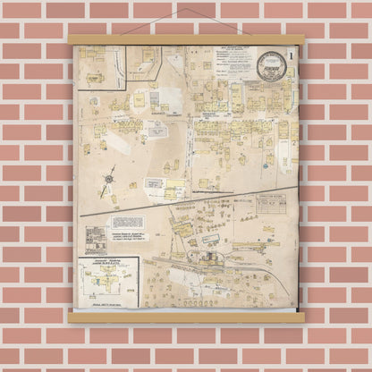 Old map wall art mockup — magnetic wood frame on brick wall — Sanborn Fire Insurance Map from Honokaa, Hawaii County, Hawaii (1956) — Complete Set
