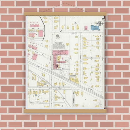 Old map wall art mockup — magnetic wood frame on brick wall — Sanborn Fire Insurance Map from Norwalk, Huron County, Ohio (1906), Sheet #0002