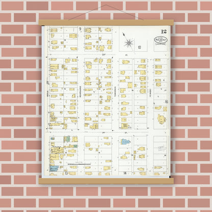 Old map wall art mockup — magnetic wood frame on brick wall — Sanborn Fire Insurance Map from Red Jacket, Houghton County, Michigan (1900), Sheet #0012