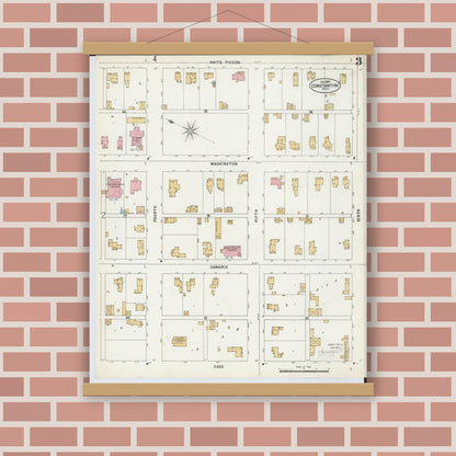 Old map wall art mockup — magnetic wood frame on brick wall — Sanborn Fire Insurance Map from Constantine, Saint Joseph County, Michigan (1897), Sheet #0003