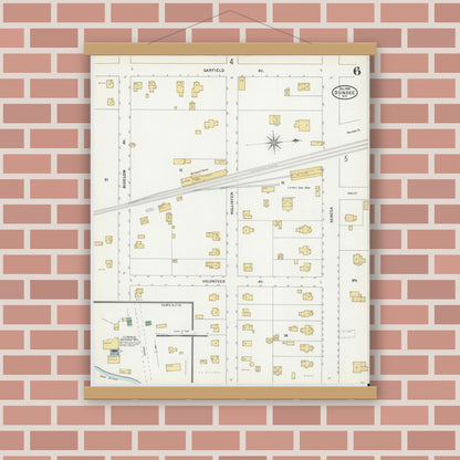 Old map wall art mockup — magnetic wood frame on brick wall — Sanborn Fire Insurance Map from Dundee, Yates County, New York (1904), Sheet #0006