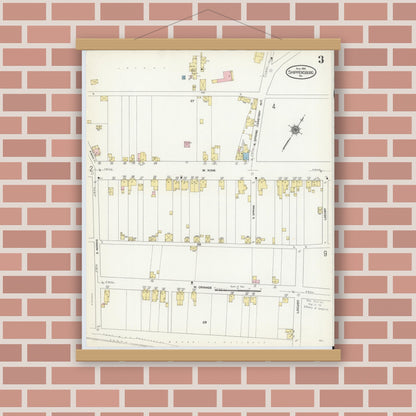 Old map wall art mockup — magnetic wood frame on brick wall — Sanborn Fire Insurance Map from Shippensburg, Cumberland And Franklin Counties, Pennsylvania (1910), Sheet #0003