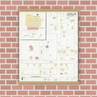 Old map wall art mockup — magnetic wood frame on brick wall — Sanborn Fire Insurance Map from Green Cove Springs, Clay County, Florida (1909), Sheet #0002
