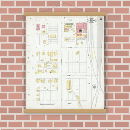 Old map wall art mockup — magnetic wood frame on brick wall — Sanborn Fire Insurance Map from Texarkana, Bowie County, Texas (1900), Sheet #0002