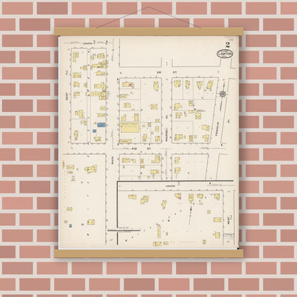 Old map wall art mockup — magnetic wood frame on brick wall — Sanborn Fire Insurance Map from Lawton, Van Buren County, Michigan (1922), Sheet #0002