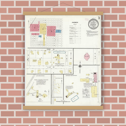 Old map wall art mockup — magnetic wood frame on brick wall — Sanborn Fire Insurance Map from Cooper, Delta County, Texas (1909), Sheet #0001