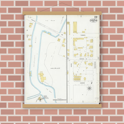 Old map wall art mockup — magnetic wood frame on brick wall — Sanborn Fire Insurance Map from Cheboygan, Cheboygan County, Michigan (1900), Sheet #0012