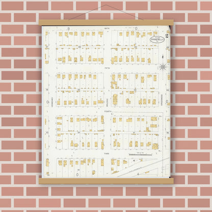 Old map wall art mockup — magnetic wood frame on brick wall — Sanborn Fire Insurance Map from Spring Valley, Bureau County, Illinois (1906), Sheet #0002