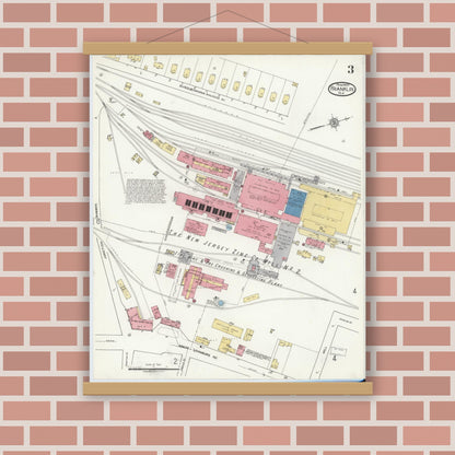 Old map wall art mockup — magnetic wood frame on brick wall — Sanborn Fire Insurance Map from Franklin, Sussex County, New Jersey (1920), Sheet #0003