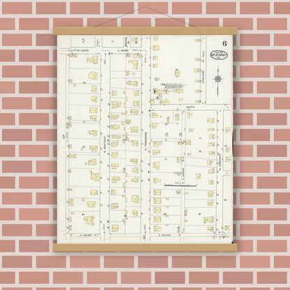 Old map wall art mockup — magnetic wood frame on brick wall — Sanborn Fire Insurance Map from McKinney, Collin County, Texas (1914), Sheet #0006