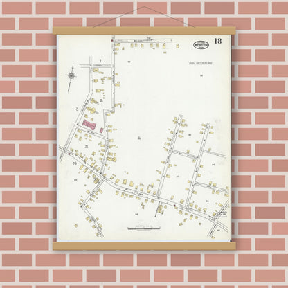 Old map wall art mockup — magnetic wood frame on brick wall — Sanborn Fire Insurance Map from Webster, Worcester County, Massachusetts (1920), Sheet #0018