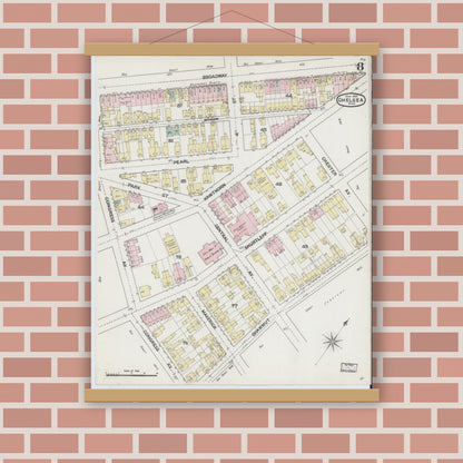 Old map wall art mockup — magnetic wood frame on brick wall — Sanborn Fire Insurance Map from Chelsea, Suffolk County, Massachusetts (1889), Sheet #0008