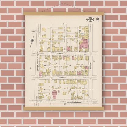 Old map wall art mockup — magnetic wood frame on brick wall — Sanborn Fire Insurance Map from Nanticoke, Luzerne County, Pennsylvania (1920), Sheet #0010