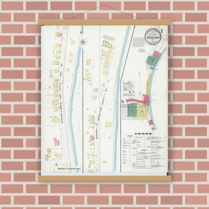 Old map wall art mockup — magnetic wood frame on brick wall — Sanborn Fire Insurance Map from Bridgeport, Belmont County, Ohio (1903) - Complete Map Set