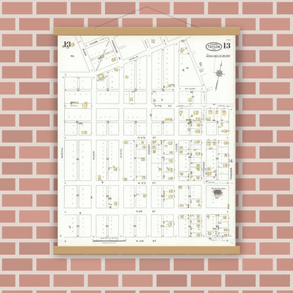 Old map wall art mockup — magnetic wood frame on brick wall — Sanborn Fire Insurance Map from Taylor, Williamson County, Texas (1923), Sheet #0013