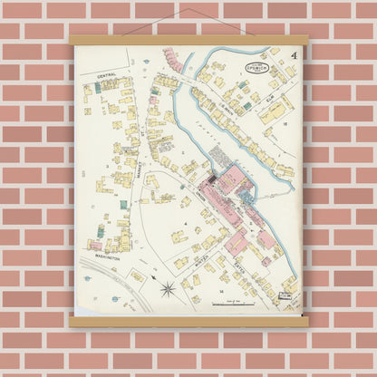 Old map wall art mockup — magnetic wood frame on brick wall — Sanborn Fire Insurance Map from Ipswich, Essex County, Massachusetts (1892), Sheet #0004