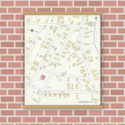 Old map wall art mockup — magnetic wood frame on brick wall — Sanborn Fire Insurance Map from Athol, Worcester County, Massachusetts (1911), Sheet #0005