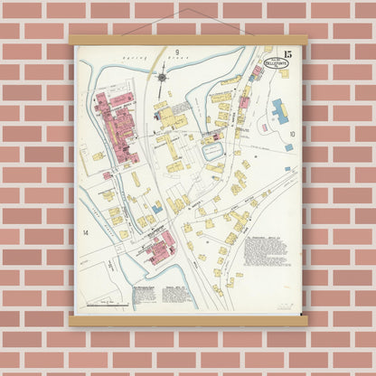 Old map wall art mockup — magnetic wood frame on brick wall — Sanborn Fire Insurance Map from Bellefonte, Centre County, Pennsylvania (1911), Sheet #0015