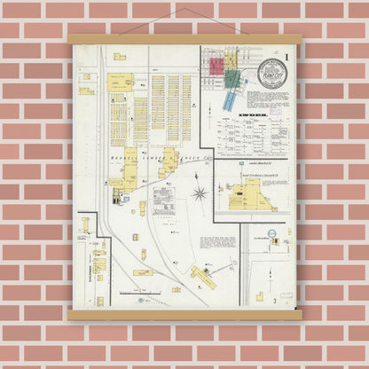 Old map wall art mockup — magnetic wood frame on brick wall — Sanborn Fire Insurance Map from Plant City, Hillborough County, Florida (1909) - Complete Map Set