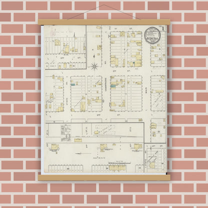 Old map wall art mockup — magnetic wood frame on brick wall — Sanborn Fire Insurance Map from Red Lake Falls, Red Lake County, Minnesota (1894) - Complete Map Set