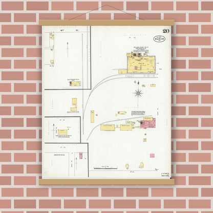 Old map wall art mockup — magnetic wood frame on brick wall — Sanborn Fire Insurance Map from Marion, Grant County, Indiana (1901), Sheet #0020