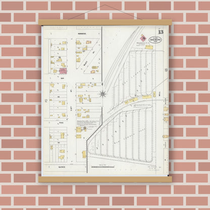 Old map wall art mockup — magnetic wood frame on brick wall — Sanborn Fire Insurance Map from Brainerd, Crow Wing County, Minnesota (1902), Sheet #0013