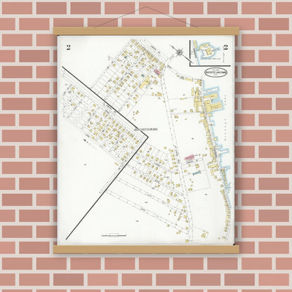 Old map wall art mockup — magnetic wood frame on brick wall — Sanborn Fire Insurance Map from Buckeye Lake, Licking County, Ohio (1929), Sheet #0002