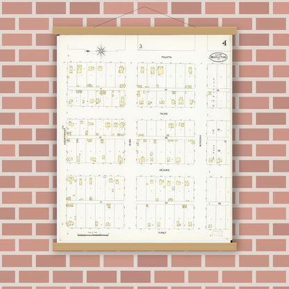Old map wall art mockup — magnetic wood frame on brick wall — Sanborn Fire Insurance Map from Mapleton, Monona County, Iowa (1897), Sheet #0004