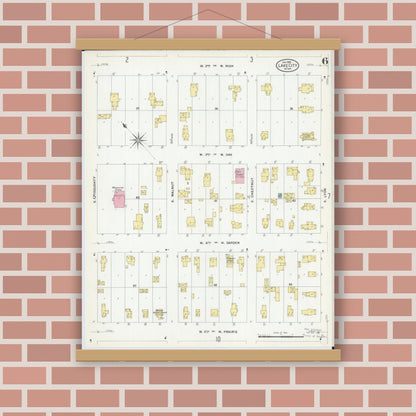 Old map wall art mockup — magnetic wood frame on brick wall — Sanborn Fire Insurance Map from Lake City, Wabasha County, Minnesota (1909), Sheet #0006