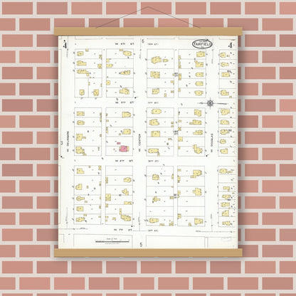 Old map wall art mockup — magnetic wood frame on brick wall — Sanborn Fire Insurance Map from Fairfield, Wayne County, Illinois (1923), Sheet #0004