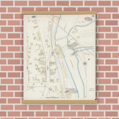 Old map wall art mockup — magnetic wood frame on brick wall — Sanborn Fire Insurance Map from Necedah, Juneau County, Wisconsin (1885), Sheet #0004