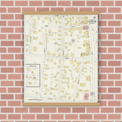 Old map wall art mockup — magnetic wood frame on brick wall — Sanborn Fire Insurance Map from Stoneham, Middlesex County, Massachusetts (1897), Sheet #0006