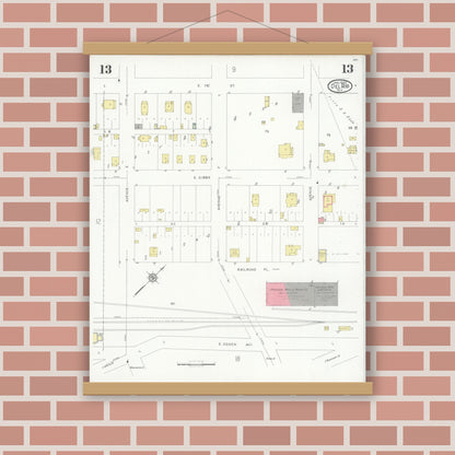 Old map wall art mockup — magnetic wood frame on brick wall — Sanborn Fire Insurance Map from Del Rio, Val Verde County, Texas (1930), Sheet #0013
