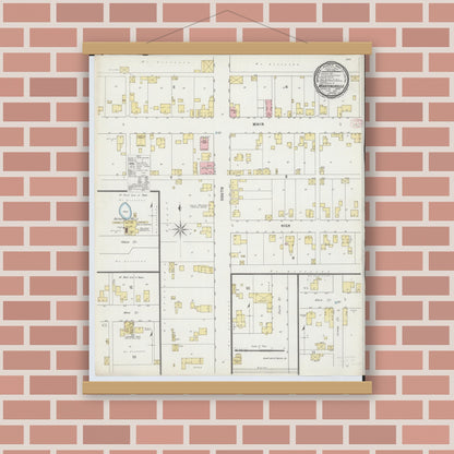 Old map wall art mockup — magnetic wood frame on brick wall — Sanborn Fire Insurance Map from Martinsville, Clinton County, Ohio (1895), Sheet #0001