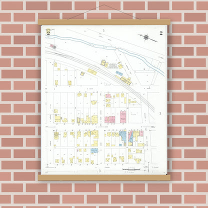 Old map wall art mockup — magnetic wood frame on brick wall — Sanborn Fire Insurance Map from Butler, Richland County, Ohio (1950), Sheet #0002