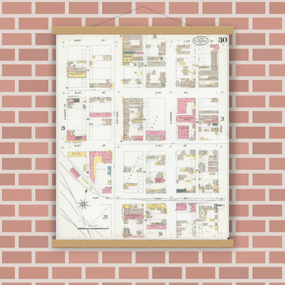 Old map wall art mockup — magnetic wood frame on brick wall — Sanborn Fire Insurance Map from El Paso, El Paso County, Texas (1905), Sheet #0030