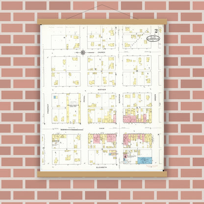 Old map wall art mockup — magnetic wood frame on brick wall — Sanborn Fire Insurance Map from Clarksville, Butler County, Iowa (1915), Sheet #0002