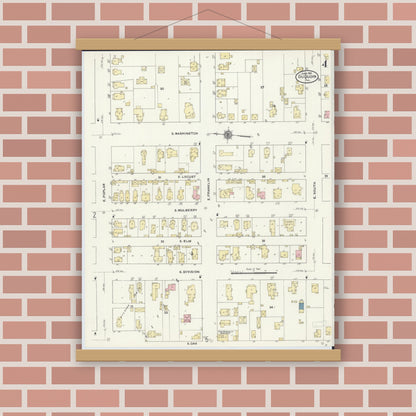 Old map wall art mockup — magnetic wood frame on brick wall — Sanborn Fire Insurance Map from Du Quoin, Perry County, Illinois (1910), Sheet #0004