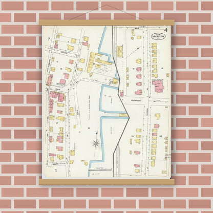 Old map wall art mockup — magnetic wood frame on brick wall — Sanborn Fire Insurance Map from Haverstraw, Rockland County, New York (1903), Sheet #0004