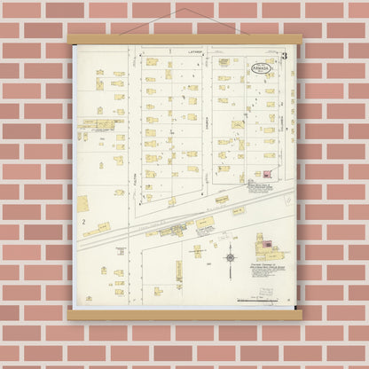 Old map wall art mockup — magnetic wood frame on brick wall — Sanborn Fire Insurance Map from Armada, Macomb County, Michigan (1913), Sheet #0003