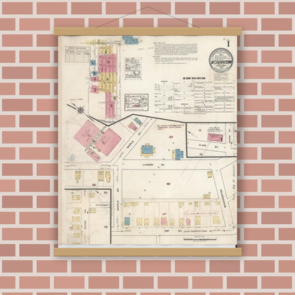 Old map wall art mockup — magnetic wood frame on brick wall — Sanborn Fire Insurance Map from McSherrystown, Adams County, Pennsylvania (1940) - Complete Map Set