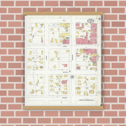 Old map wall art mockup — magnetic wood frame on brick wall — Sanborn Fire Insurance Map from Columbus, Columbia and Dodge County, Wisconsin (1904), Sheet #0003