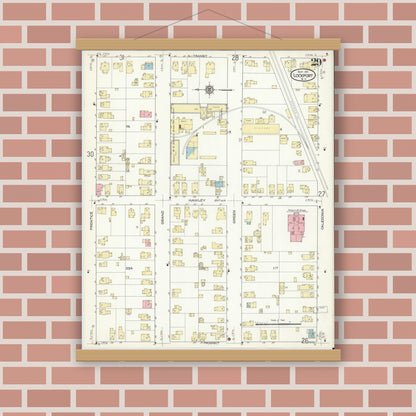 Old map wall art mockup — magnetic wood frame on brick wall — Sanborn Fire Insurance Map from Lockport, Niagara County, New York (1914), Sheet #0029